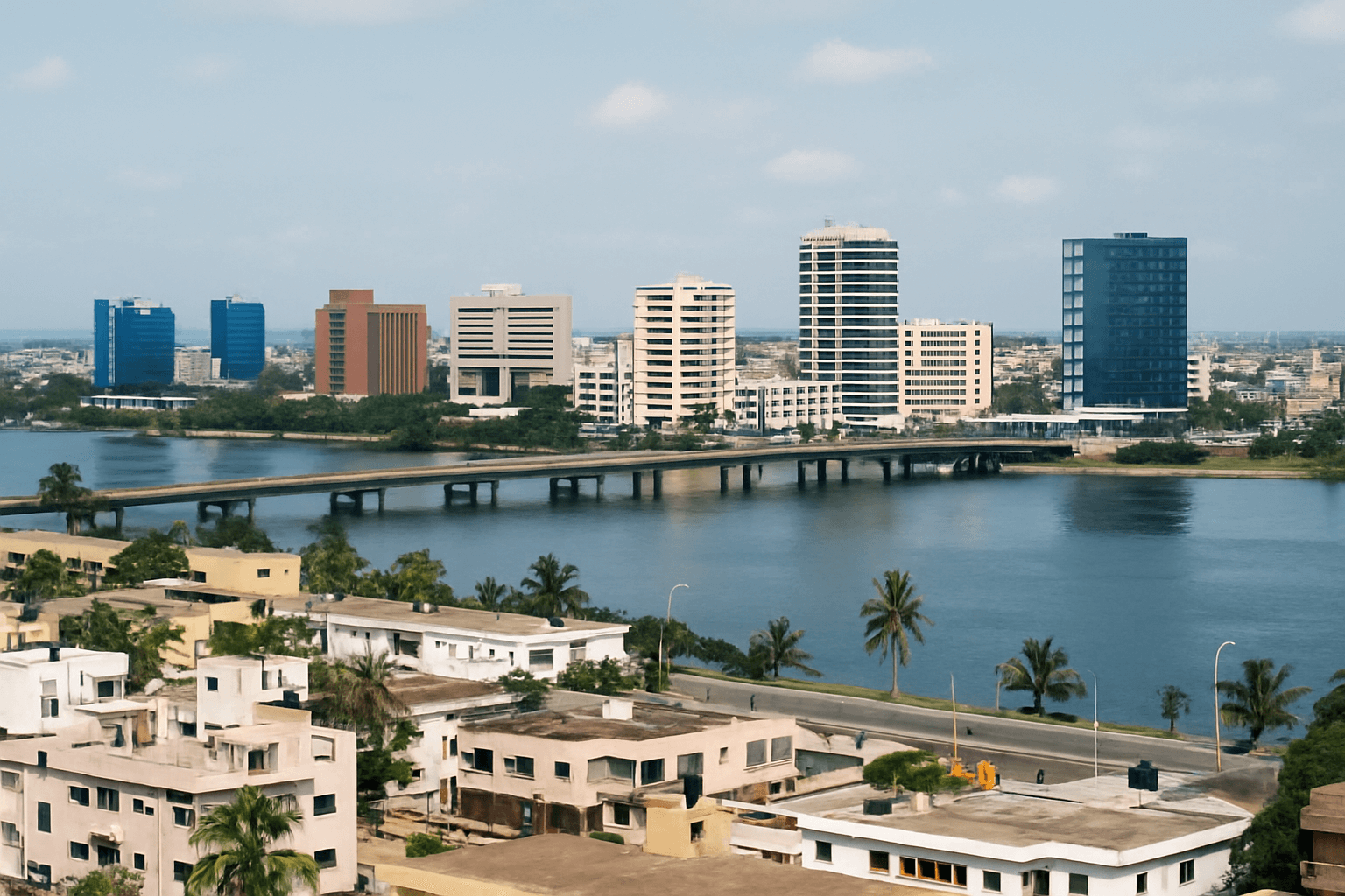 Modern skyline of Cotonou, Benin during daytime with waterfront view – Best time to visit Cotonou